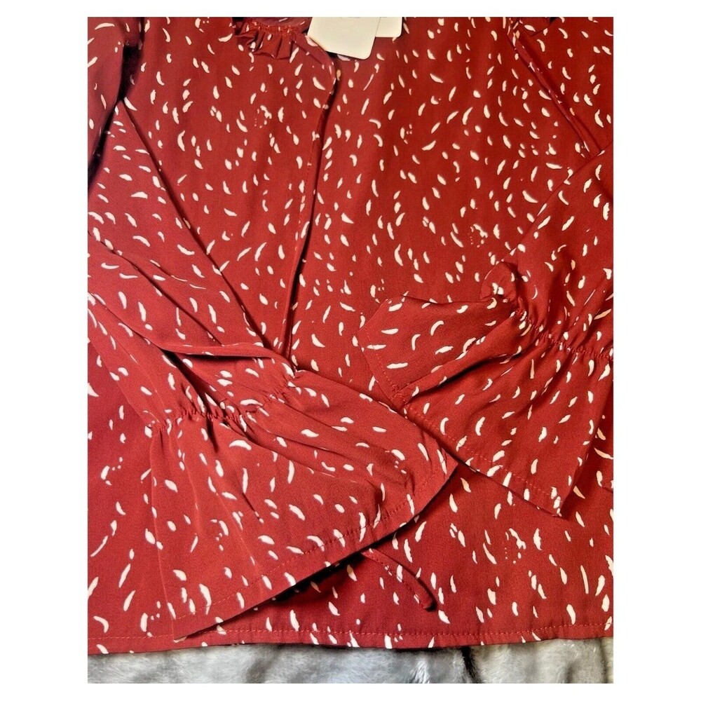 NWT Coeur de Vague Blouse Womens Medium Orange Rust White Printed Ruffle Tie Top - Picture 12 of 14
